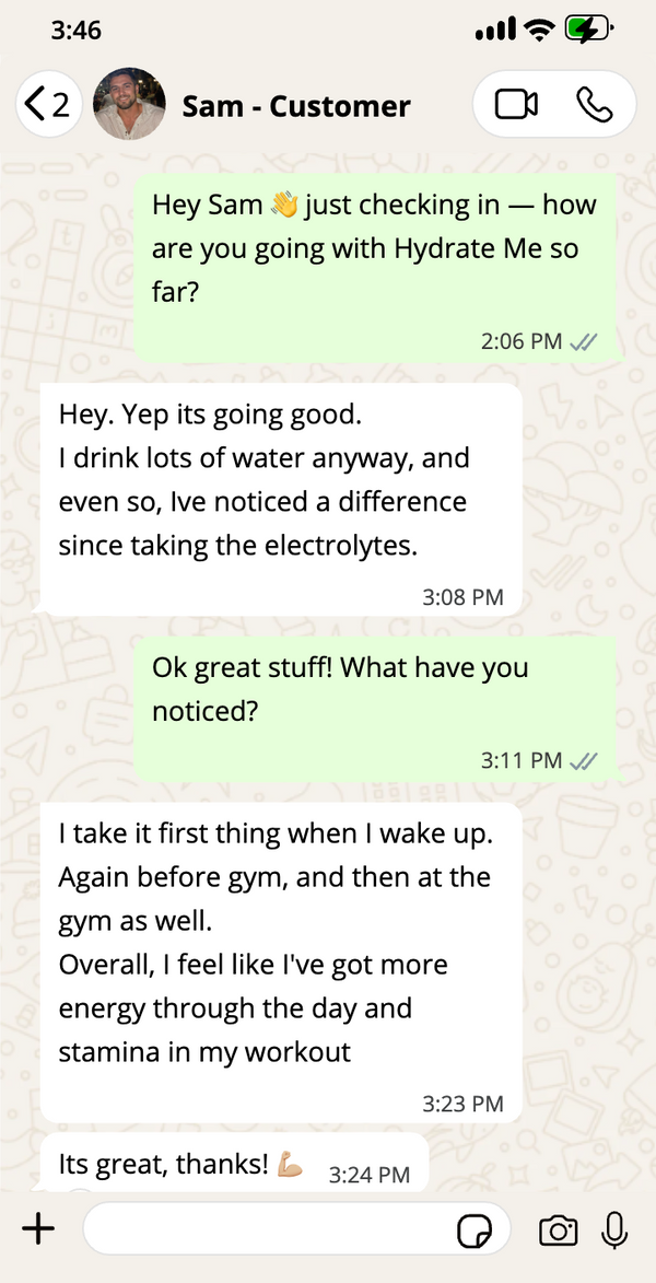 Sam, Customer · Hydrate Me
