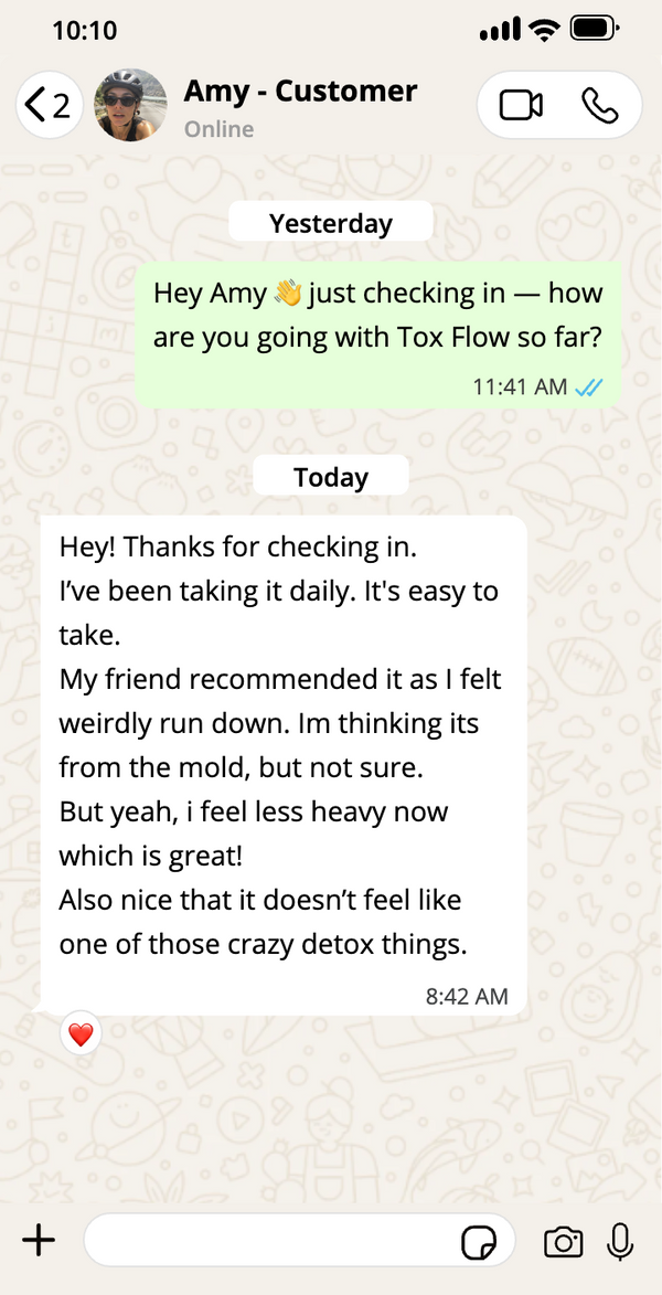 Amy, Customer · Tox Flow
